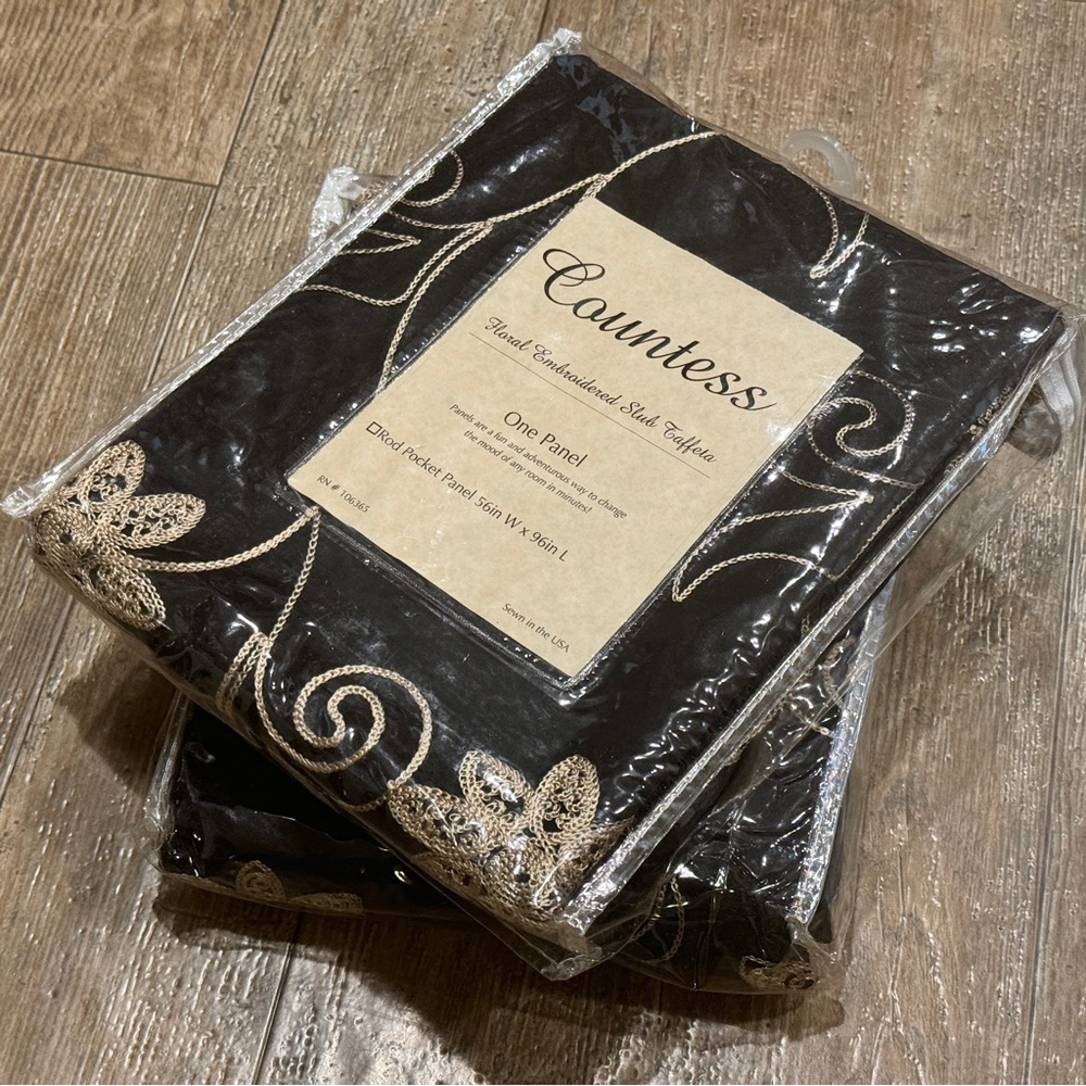 ✦ Countess ✦ Black Curtains with Cream Floral Embroidery ✦ 56” x 96”✦ NWT ✦